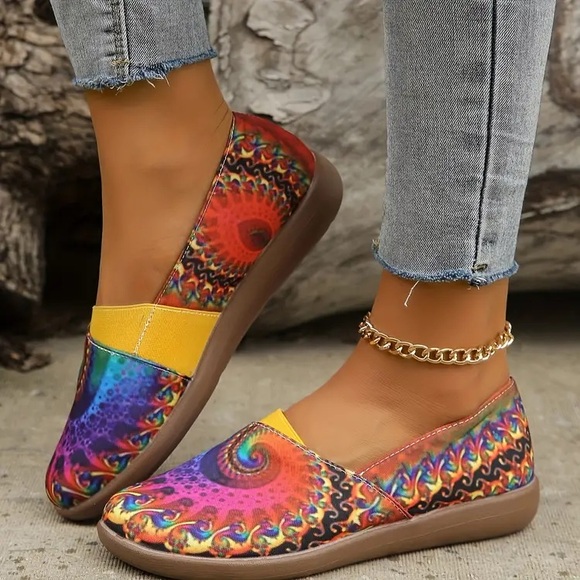 Shoes - NWT  Colorful Slip-On Boho Flats - 9